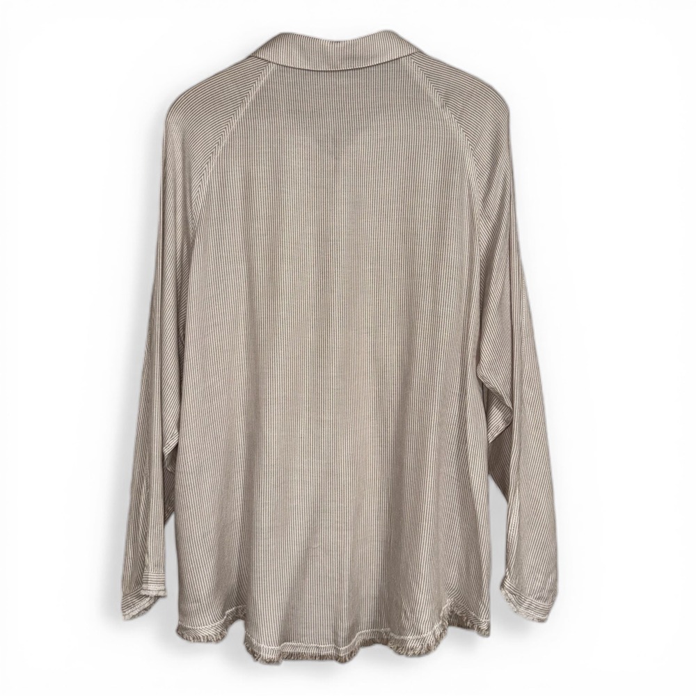 Wishlist Apparel Taupe Stripe Frayed Button Down Shirt WL22-7145 S/M NWT - Picture 2 of 9